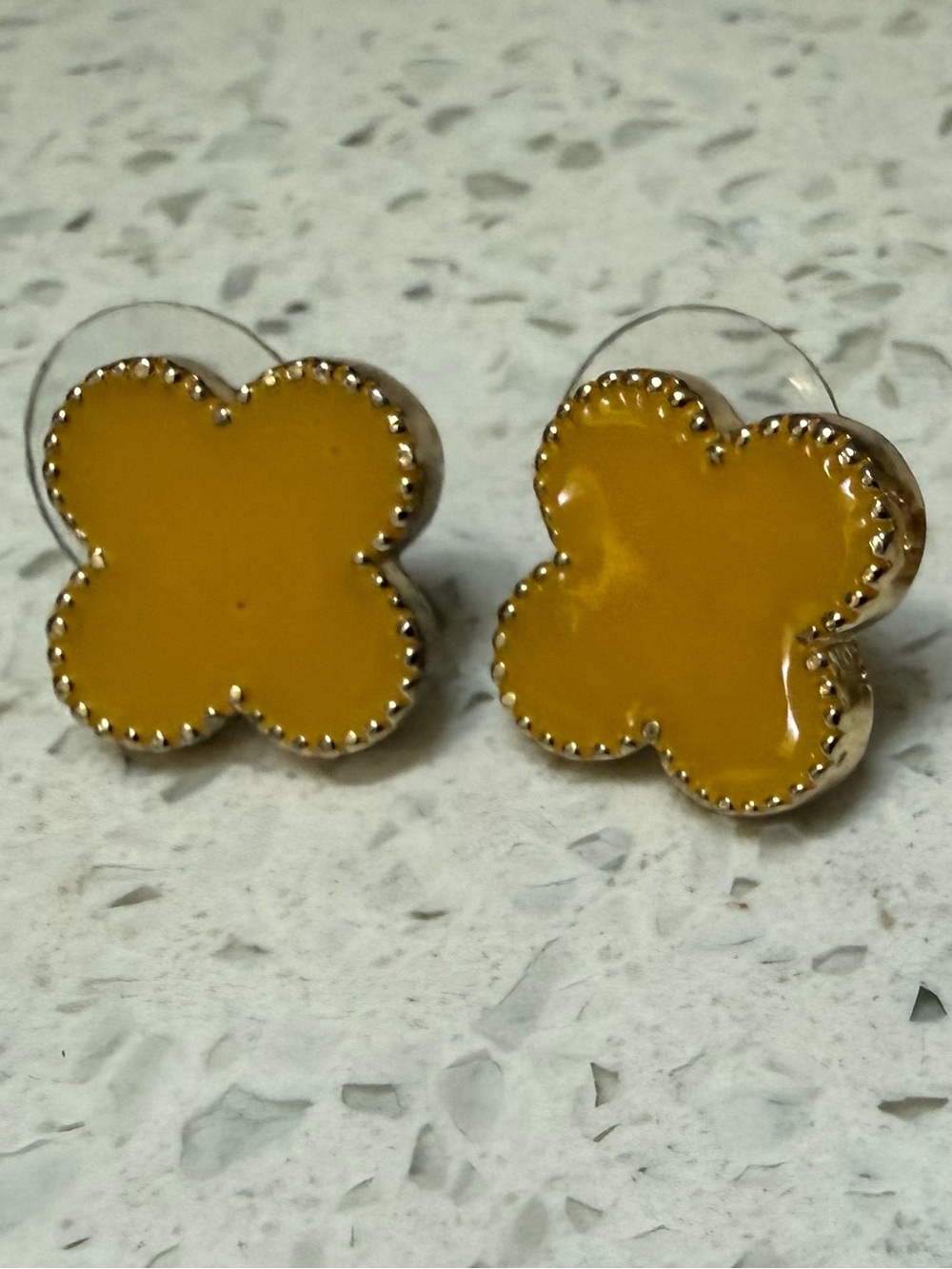 Clover Shaped Enamel Stud Earrings - Yellow